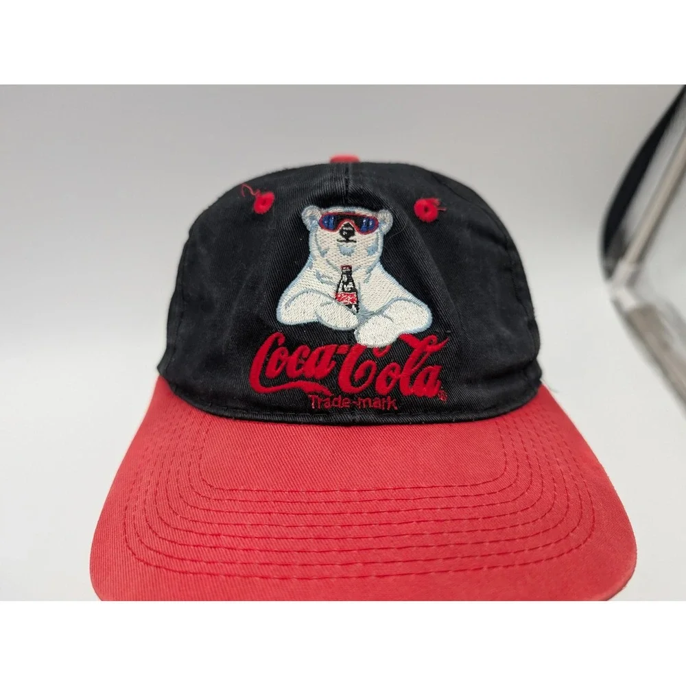 Vintage Coca-Cola Polar Bear Snapback Hat Black Red Embroidered Logo Cap